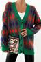 Women's Green Purple Red Colored Casual Button Detailed Pocket Knitwear Cardigan