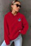 Unisex Red Finished Bules Back And Front Printed Hooded Sweatshirt - 2