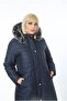 Women's Navy Blue Puffer Quilted Large Size Coat - 2
