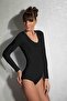 Women's Black Modal Deep Round Neck Long Sleeve Body