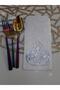 2 Pieces/cutlery/velvet/leather Embroidered/leather back/22,5x11cm - 3