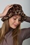 Dark Brown Plush Bucket - Leopard Patterned Women's Hat - 2