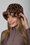 Dark Brown Plush Bucket - Leopard Patterned Women's Hat - 3