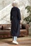 Burgundy Striped Pattern Long Trench Coat - Navy Blue - 6