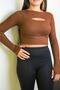 Brown Cut Out Detailed Crop Knitted Blouse