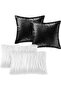 4 Piece 30x50 White Plush And 43x43 Black Sequined Throw Pillow Case