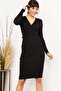 Women's Black Double Breasted Knitwear Dress ELB-19001369 - 2