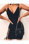 Black Mini Dress with Flexible Fabric Straps and Low-Cut Chest and Legs, Evening Dress 379 - 4