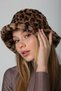 Dark Brown Leopard Patterned Plush Bucket Women's Hat - 3
