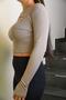 Gray Cut Out Detailed Crop Knitted Blouse - 4