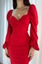 New Season Women's Crepe Fabric Double-Breasted Neckline Bust Cutout and Slit Detail Midi Evening Dress - 3