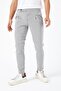 Men's Gray Slim Fit Pleated Button Detailed Linen Trousers - 2