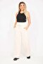 Women's Beige Lycra Scuba Fabric Trousers with Wide Elastic Waist and Iron Mark Sewing Detail 65n35275