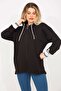 Women's Large Size Black Sleeve Detailed Sweatshirt 65n35307