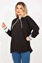 Women's Large Size Black Sleeve Detailed Sweatshirt 65n35307 - 8