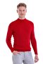 Red Slim Fit Ribbed Half Turtleneck Wool Sweater