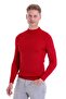 Red Slim Fit Ribbed Half Turtleneck Wool Sweater - 3