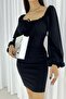 Flexible Crepe Fabric Tie-Up Strapless Collar Long Sleeve Mini Dress 581890
