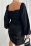 New Season Women's Mini Stretchy Crepe Fabric Skirt Floor Detailed Sleeve Design Evening Dress581878 - 3