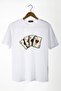 Unisex White Playing Card Printed Crew Neck Oversize Basic Cotton T-shirt