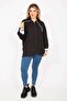 Women's Large Size Black Sleeve Detailed Sweatshirt 65n35307 - 6