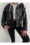 Hooded Gray Leather Jacket