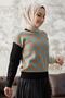 Monsa Square Plaid Pattern Knitwear Sweater - Mint / Camel - 3