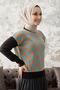 Monsa Square Plaid Pattern Knitwear Sweater - Mint / Camel - 4