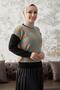 Monsa Square Plaid Pattern Knitwear Sweater - Mint / Camel - 5