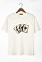 Men's Ecru Front Playing Card Printed Crew Neck Oversize T-shirt