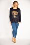 Women's Large Size Navy Blue Print Detailed Viscose Blouse 65n30456 - 3
