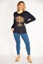Women's Large Size Navy Blue Print Detailed Viscose Blouse 65n30456 - 4