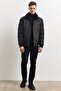 Men's Black Standard Fit Normal Cut Furry Stand Collar Coat - 2
