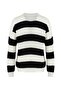 Siyah Casual Oversize Fit Geniş Kalıp Bisiklet Yaka Çizgili Triko Kazak TMNAW23KZ00106 - 14