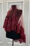 Burgundy Vip Luxury Bridal Veil Set, Wide Applique Henna Night Veil 6 Piece Set - 5