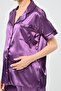 Satin Front Buttoned Maternity Short Sleeve Pajama Set - 5