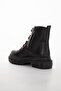 Women's Black Shiny Faux Leather Sturdy Boots Non-Slip Thick Sole Short Heel Lace-up Zippered Boots - 7