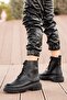 Women's Black Shiny Faux Leather Sturdy Boots Non-Slip Thick Sole Short Heel Lace-up Zippered Boots