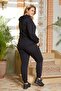 Plus Size Women's Comfortable High Waist Stone Detailed Rubber Leg Tracksuit Set - 3