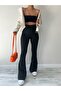 Black Flare Leg High Waist Lycra Leggings Trousers - 3