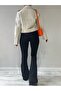 Black Flare Leg High Waist Lycra Leggings Trousers - 4