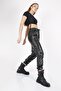 Black Shiny Leather Elastic Fleece Trousers - 2