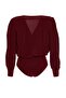 Dark Burgundy Wrap Snap Button Knit Bodysuit TPRSS21BD0029 - 8
