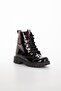 Girl's Black Shiny Leather Lace-up Zippered High-Top Boots Thick Sole Comfortable Winter Shoes - 6