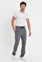 Men's Striped Elastic Waist Chino Loose Gray Trousers - 4