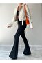 Black Flare Leg High Waist Lycra Leggings Trousers - 5