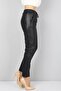 Women's Plush Lined Leather Trousers with Elastic Waist Jogger - 3