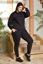 Plus Size Women's Comfortable High Waist Stone Detailed Rubber Leg Tracksuit Set - 4