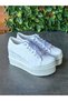Bridal Shoes Wedge Heel Sports 8cm Extreme Comfortable White Linen Satin Laced - 3