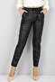 Women's Plush Lined Leather Trousers with Elastic Waist Jogger - 2